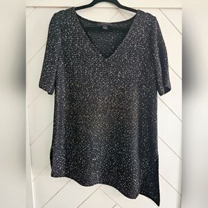 067. St John Wool Blend V Neck Sequence Short Sleeve Sweater